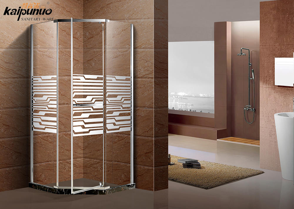 Bathroom frame chrome aluminum tempered silk printing shower glass door