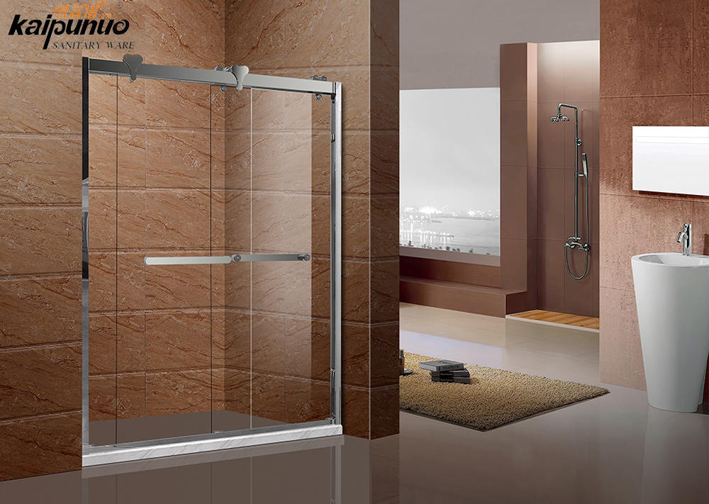 Corner shape black stainless steel frame sliding shower screen for bath