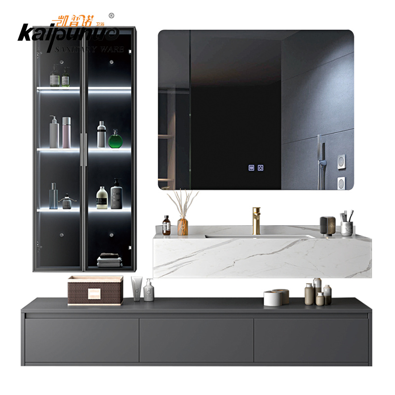 Modern 59 Inch Solid Wood Wall Hung Right Offset Vanity