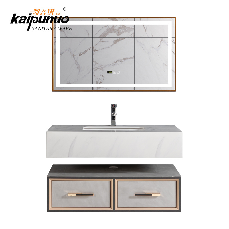 Custom Made Painted Solid Wood Bathroom Cabinet With Mirror And Light